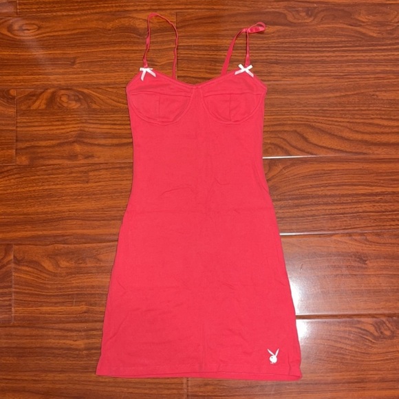 Rare Playboy Red Bow Bodycon Mini Dress - Picture 2 of 3